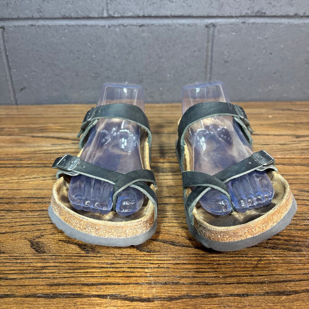 Birkenstock Women’s Black Leather Strappy Sandals Size 39 US 8 Comfort - Picture 3 of 6